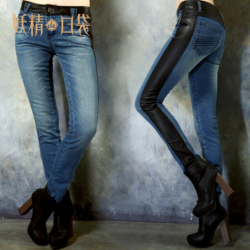 DEMONSTYLE   autumn patchwork jeans,women's trousers,lady's pants