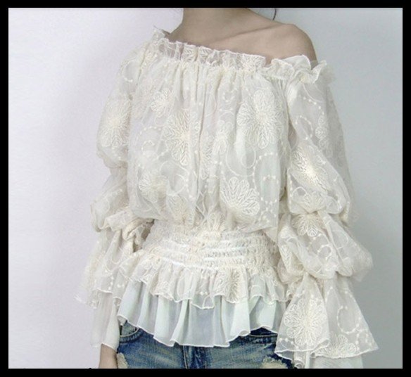 [DEMONSTYLE] lady's blouse,women's  blouse lace blouse   A02466