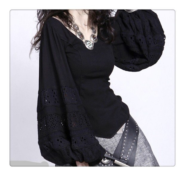 DEMONSTYLE Lady's Spring hollowed sleeves blouse ,women's knitshirt  unique design A06308