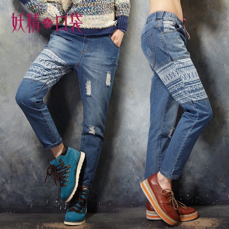 DEMONSTYLE  lemon bride winter fabric vintage jeans,ladys's jeans