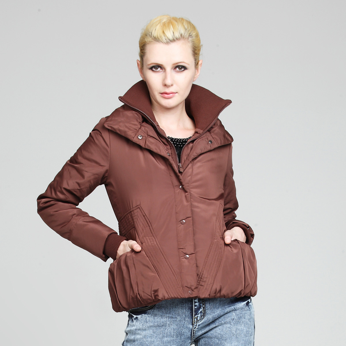 DEMONSTYLE New arrival winter short design thickening outerwear cotton-padded jacket stand collar jacket