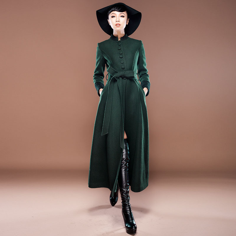 DEMONSTYLE New arrval 2012 winter dress slim stand collar solid color wool coat trench dress f327