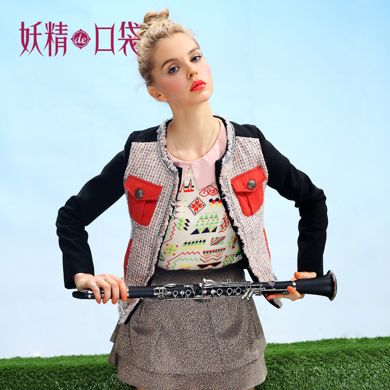 DEMONSTYLE spring color block decoration reminisced outerwear,women's jacket,fashion jacket