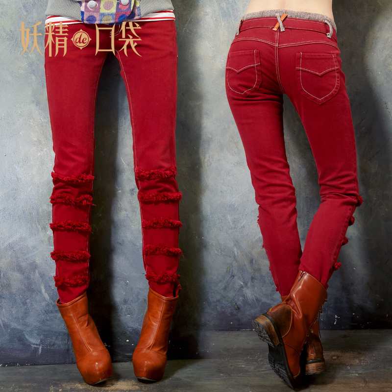DEMONSTYLE winter fashion check explaines jeans women's pants,lady's trouser