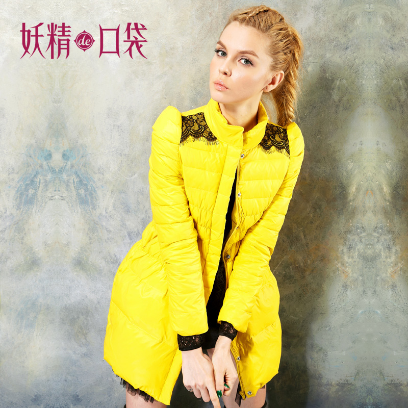 DEMONSTYLE   winter lace sweep vintage dress down coat,eiderdown jacket