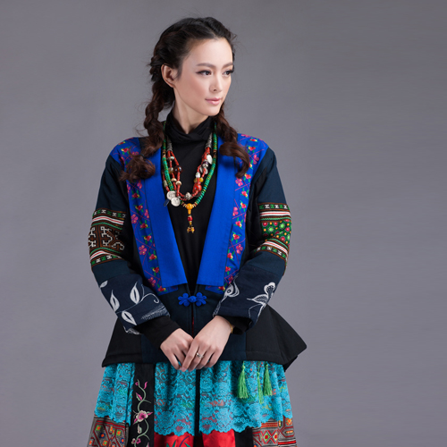 DEMONSTYLE winter original design embroidered wadded jacket patchwork cotton-padded jacket women coat/outerwear