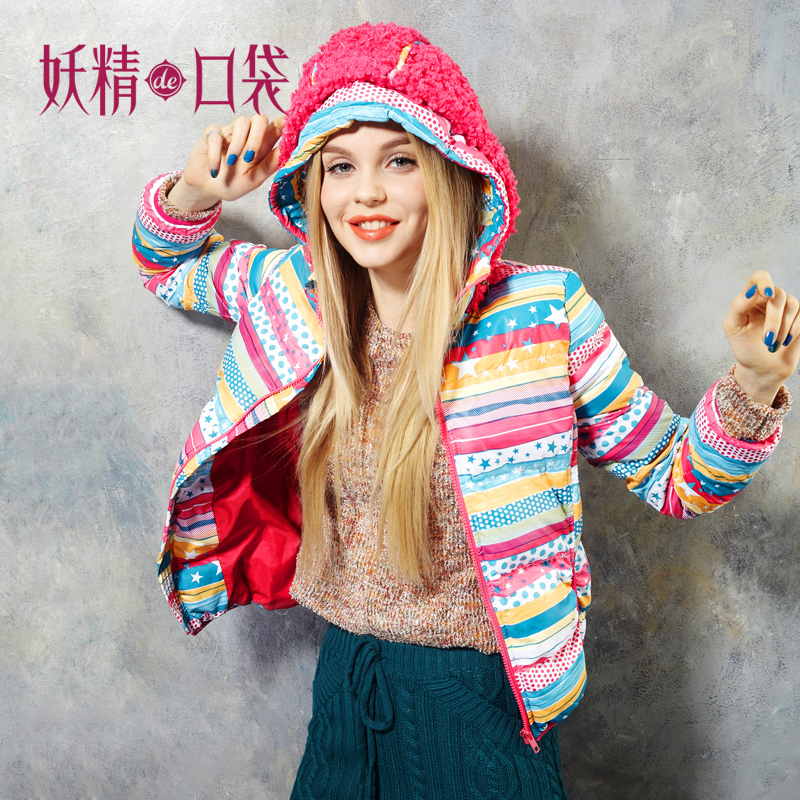 DEMONSTYLE  winter plush hat multicolour wadded jacket,women's coat