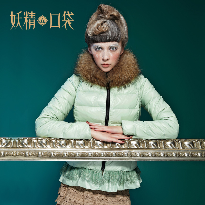 DEMONSTYLE  winter raccoon fur sweet laciness vintage down coat women's down jacket Original design