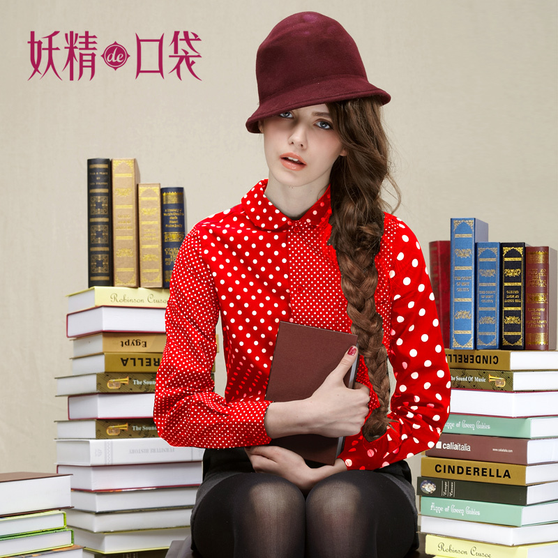 DEMONSTYLE winter size polka dot vintage shirt,blouse 3 colors