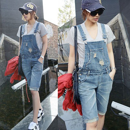 Denim bib pants capris 11579 free shipping