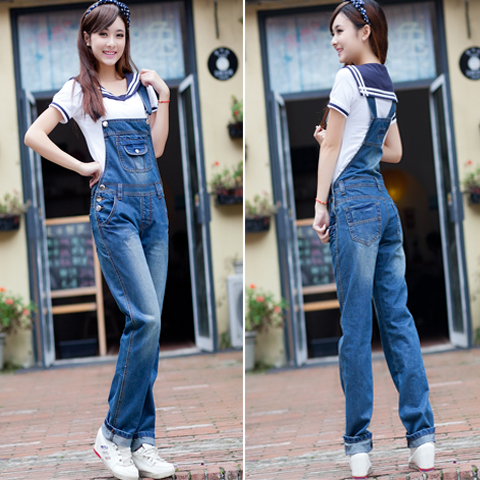 Denim bib pants female 2013 loose jeans spaghetti strap jumpsuit pants trousers