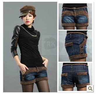 Denim Fashion flanging jeans shorts free shipping