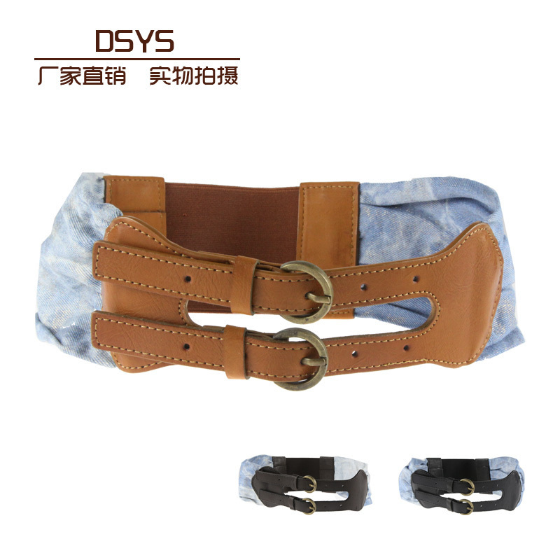 Denim leather mosaic double breasted slim waist shirt accessories female belt cummerbund strap