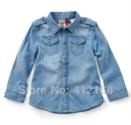 denim long sleeve shirts boys  5 pieces/lot  FreeShipping Brand 2013 Spring New Arrival Children's girls blouse fashion