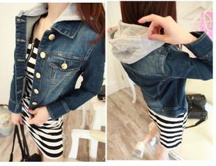 Denim outerwear female denim coat short jacket design denim top women's spring and autumn slim cap detachable