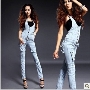 Denim overalls women 2012 summer new high waist tight thin piece pants, suspenders-G211