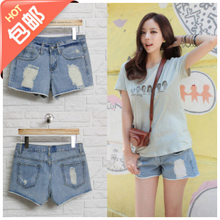 Denim shorts female 2012 women's xiaxin summer loose hole jeans female trousers