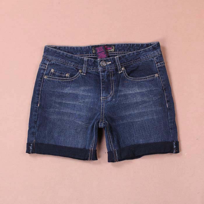 Denim shorts female loose light color wearing white roll-up hem vintage shorts denim