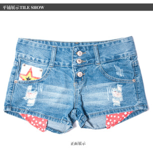 Denim shorts female loose plus size hole single-shorts low-waist fashion boot cut jeans 2013