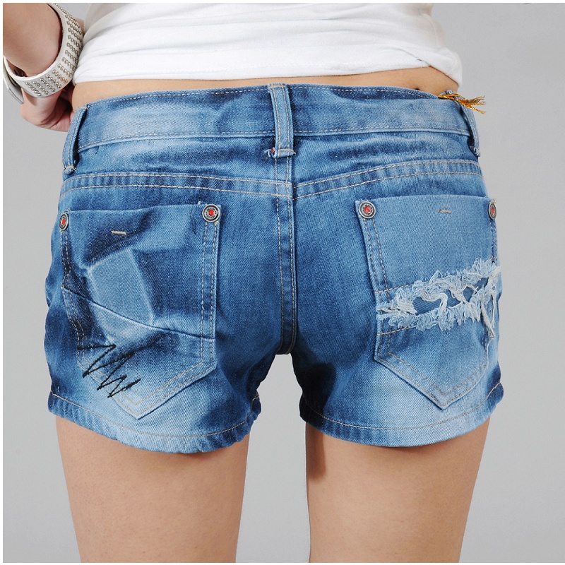 Denim shorts female straight casual shorts summer fashion crumple