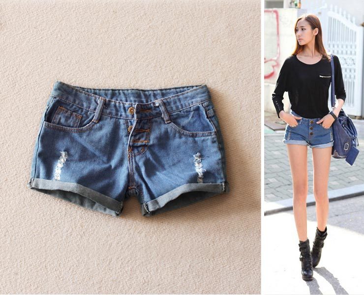 Denim shorts vintage female loose light color shorts