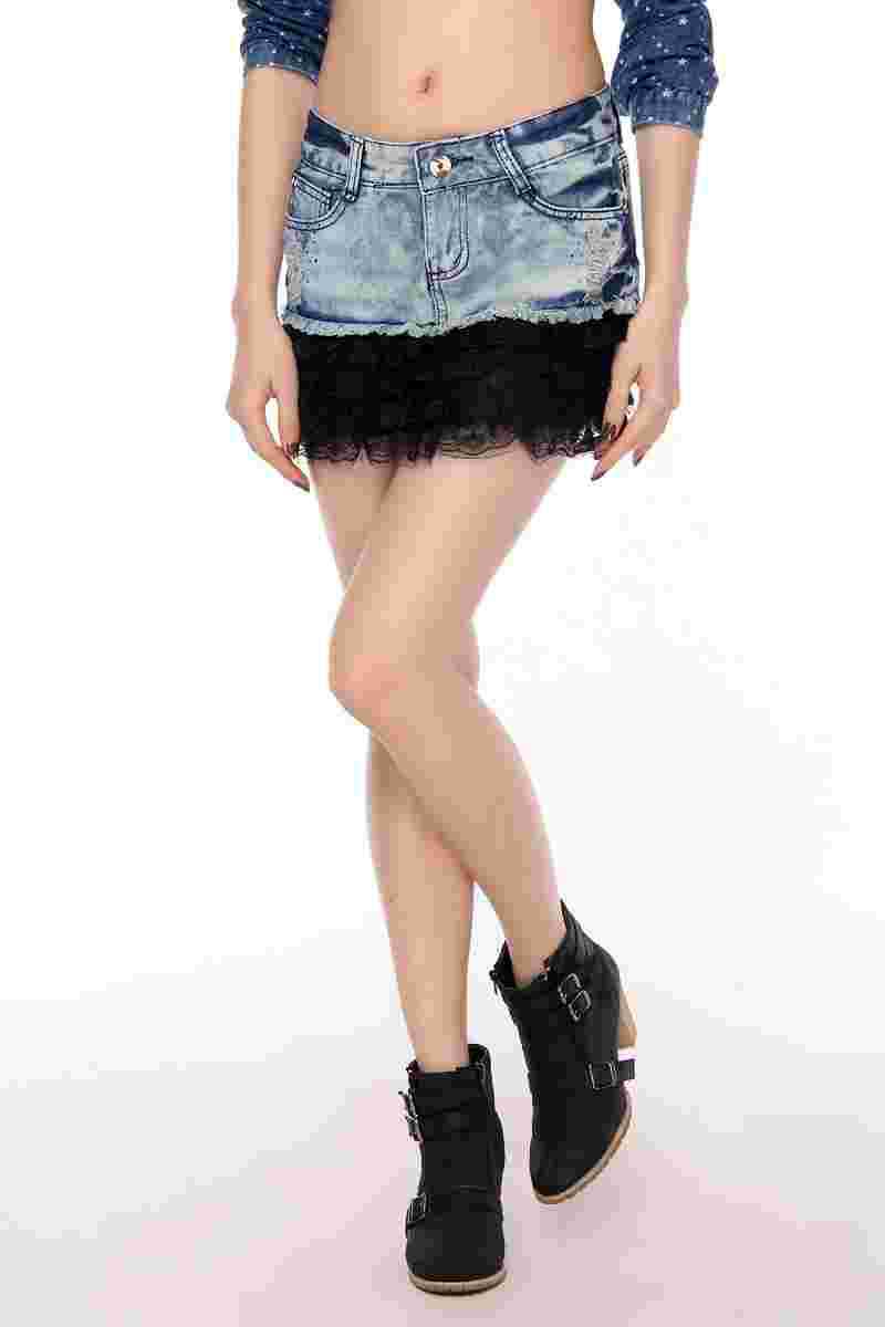 Denim Skirt Denim Skirt Hot Drilling Holes In Lace Skirt Free Shipping (No. SLA149)