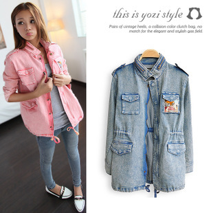 Denim trench casual clothing outerwear small fresh loose outerwear denim coat