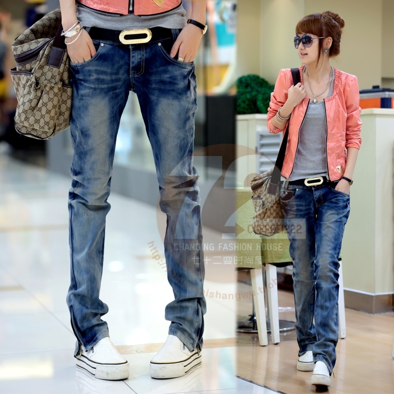 Denim trousers yx821 autumn 2012 retro finishing slim pleated straight