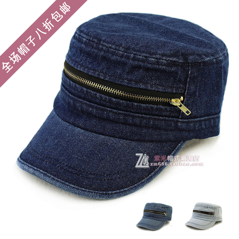 Denim zipper cadet military cap casual hat spring and summer women's hat male cap