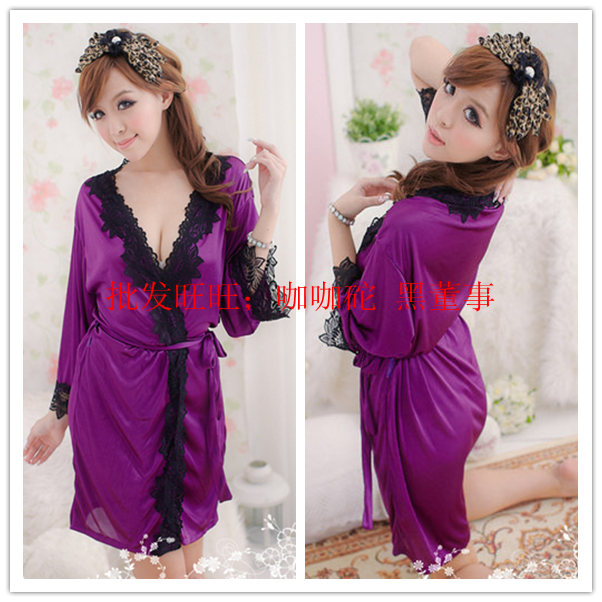 Derlook sleepwear sexy bathrobe full dress sleepwear noble lace black