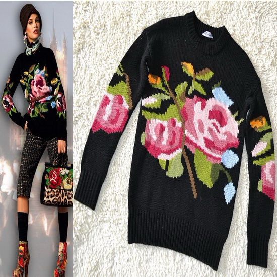 Design Casual Women's knitted yarn rose long-sleeve sweater outerwear 2012 autumn 1023-01d