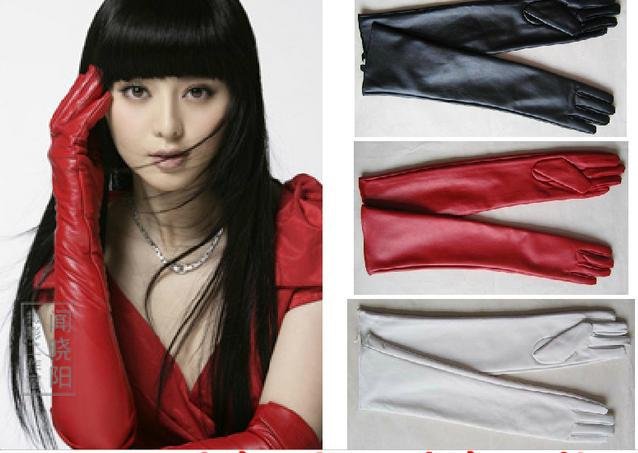 Design Fashion Ultra Long  PU  Leather Gloves Women Free Shipping New Year