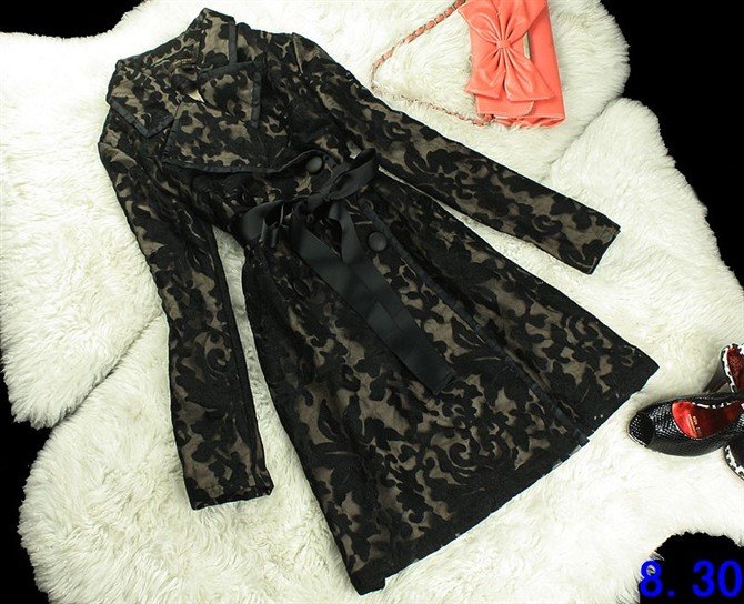 Design Women Ladies Double-button Cotton Lace Embroidery Casual Dust Coat Overcoat Outerwear Jacket Coats Windbreak