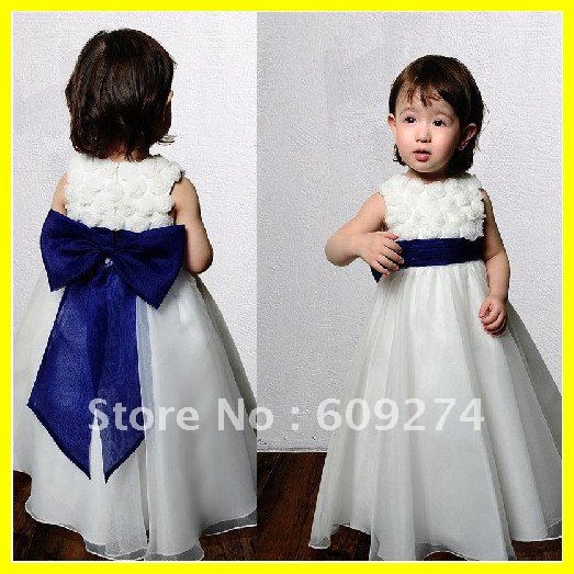 Designer 2012 Hot Sale Off The Shoulder A line Flower Girl Dresses Tulle Applique White Blue Flower Kid's Dress