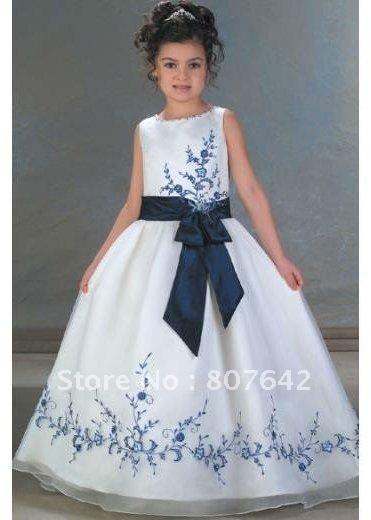 Designer cap sleeve lace embroidery flower girl dress with bow sash sky455 Custom sizes & colors