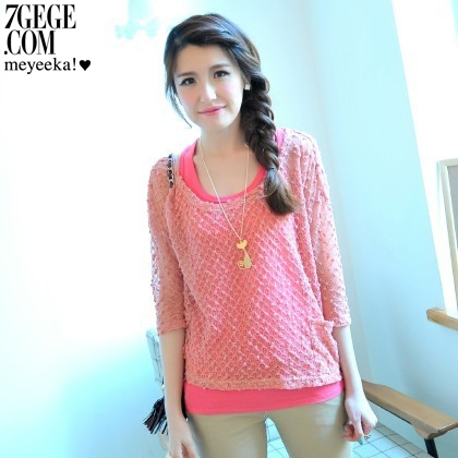 designer dresses 2013 spring Honey card 2013 low sweet o-neck short straight cutout design sweater female 13kn021001f