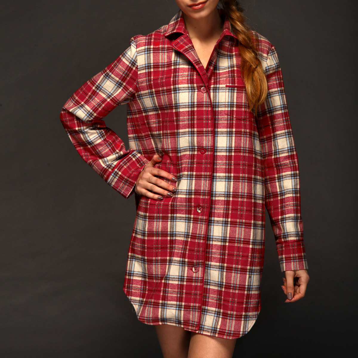 Designer Label 2012 winter 100% cotton plaid turn-down collar single breasted women's sleepwear robe nightgown yp7292