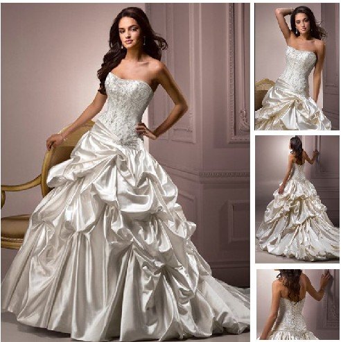 designer satin ivory ruched Couture Wedding Gowns