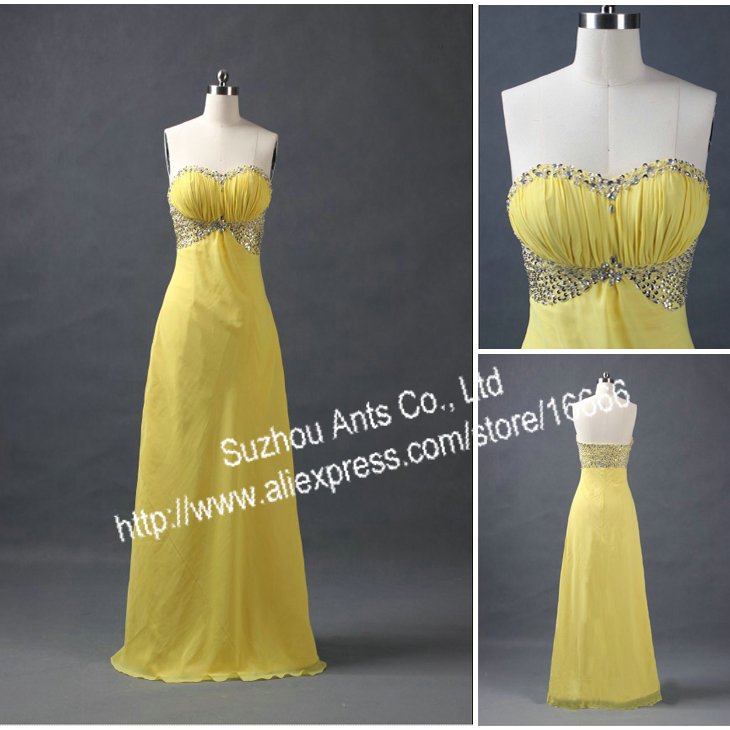 Designer Sweetheart Bead 2012 Yellow Dress Celebrity Chiffon RE212