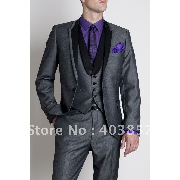 Designer Wedding Suit 2011 Fashion Dinner Jacket Tuxedo Custom Made Suit Grey Suit Free Shipping  277