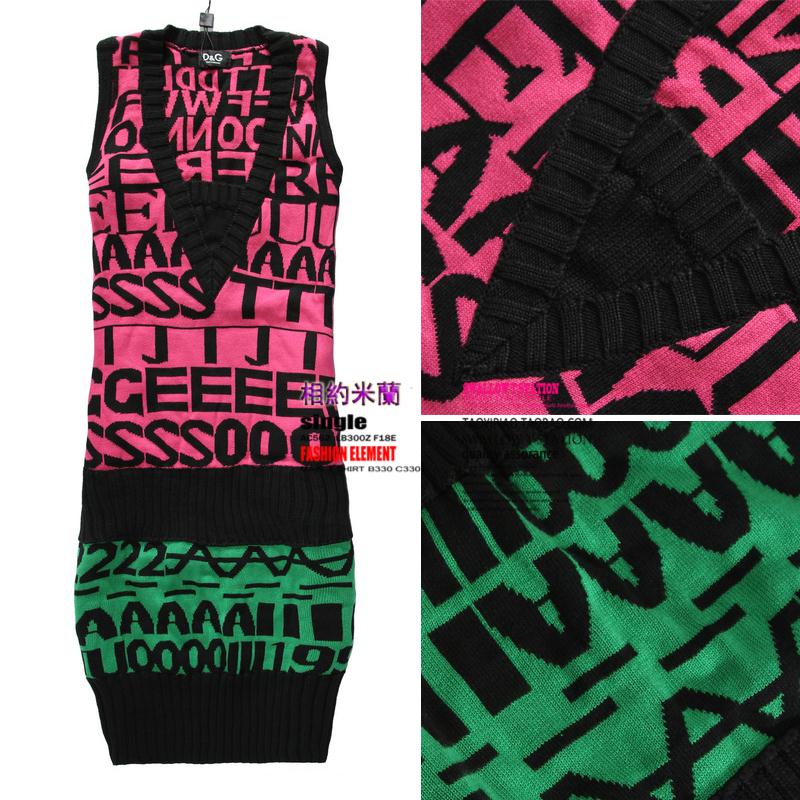 Desinger Fashion 2012 autumn multicolour letter slim waist repair long design V-neck sleeveless woven vest