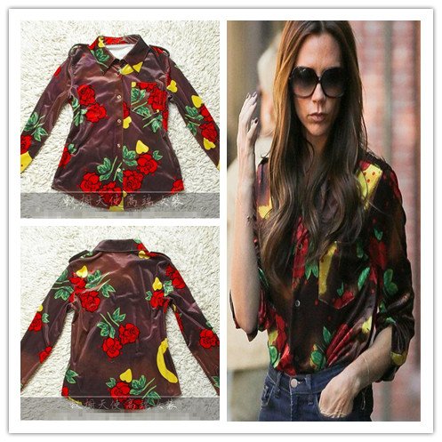 DHL/EMS Free shipping 2012 VB Spring Italian Senior Velour Printing Roses Shirt