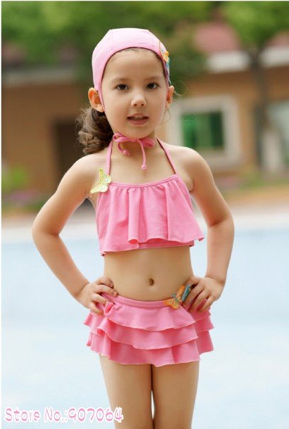 DHL/EMS Free shipping 5 pcs/lot  Kid's /girls' pink swimwear with butterfly separate suit thin strap mini skirt Hot Sell!
