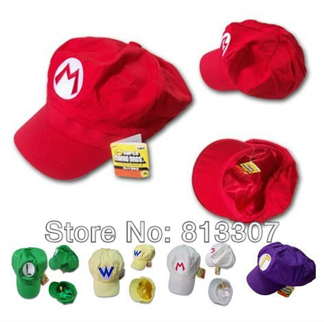 DHL fast  100pcs 5 style with  lable Super Mario Bros Cotton  hat luigi Cap L Anime Cosplay Green Xmas Gift Free Shipping Yellow