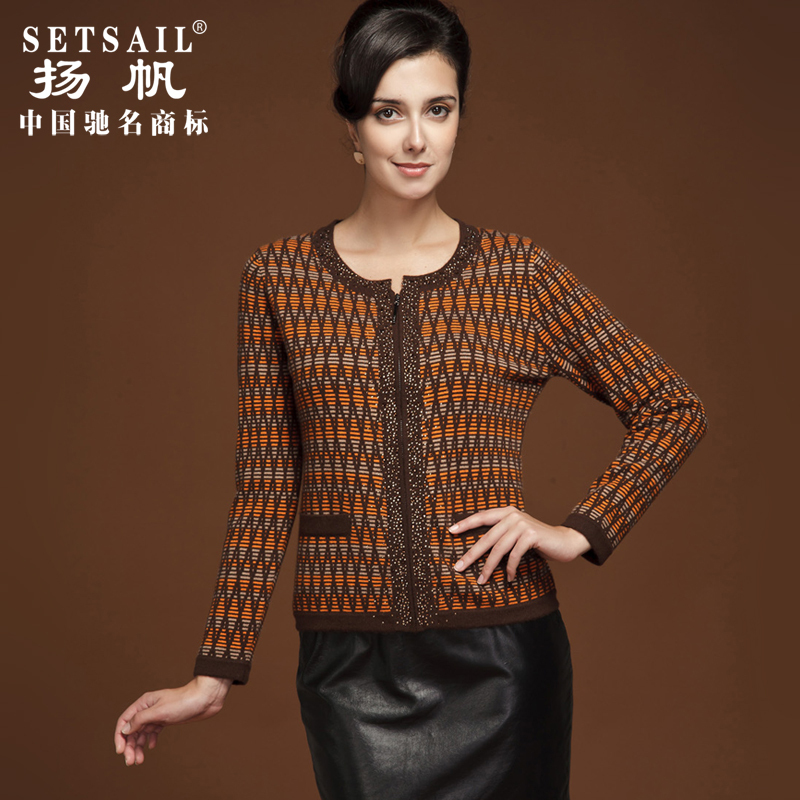 DHL free Cashmere women's vintage rhinestones slim dimond plaid zipper long-sleeve cashmere cardigan