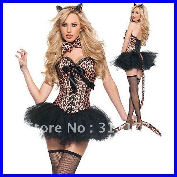 DHL Free shipping 2012 Fashion Corset for women Wholesale 10pcs/lot Halloween Costume Leopard Deluxe Corset with skirt 5125