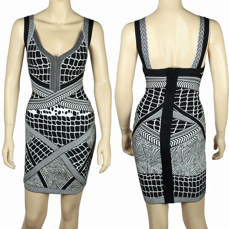 DHL Free shipping bandage dress 2012 New arrival v-neck Jacquard fabric Bandage Dress Cocktail Party Dress wholesale#HL118