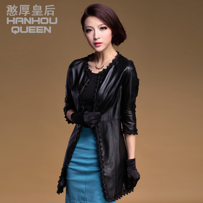 DHL free shipping Queen 2013 autumn fashion genuine leather clothing female medium-long slim outerwear