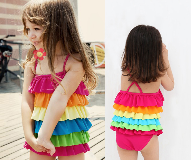 DHL Free shipping Rainbow colors girls swimwear children swimsuit infant bikini bathing suit 200pcs/lot