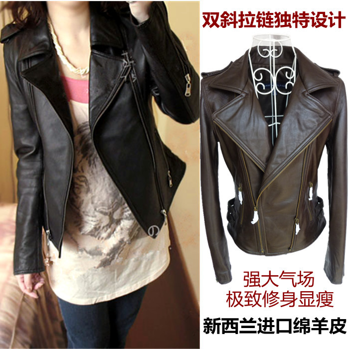 DHL free shipping Slim fashion motorcycle sheepskin genuine leather clothing female outerwear